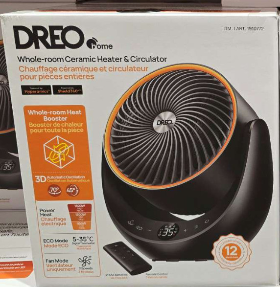 DREO 1500W Portable 3D Automatic Oscillating Ceramic PTC Heater