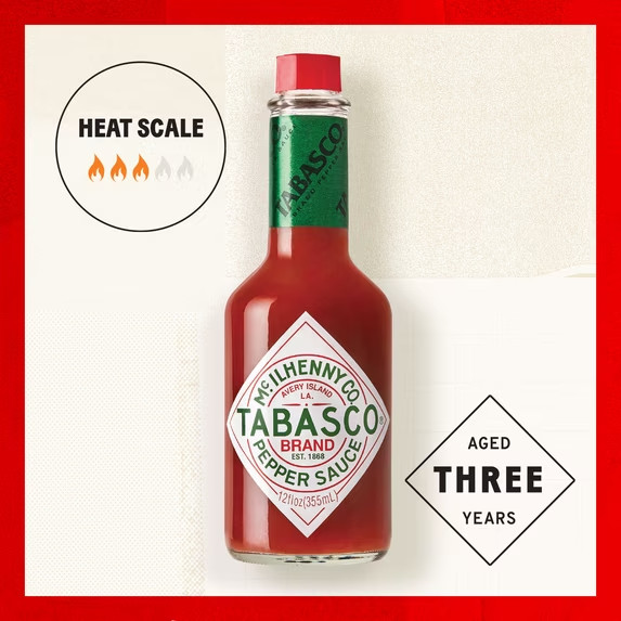 Tabasco Original Red Pepper Sauce, 12 oz, Regular Glass Hot Sauce Bottle, Gluten