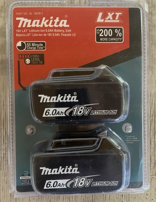 Makita 6.0Ah 18V Lithium-Ion Battery 2 Pack (BL1860B2)