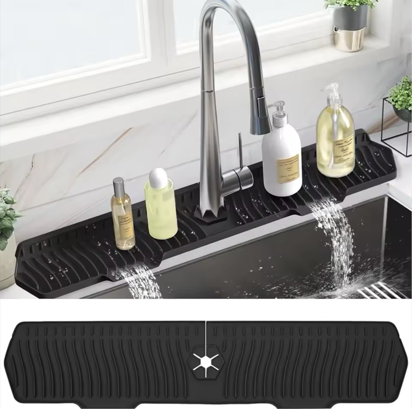 Foldable Silicone Sink Faucet Mat, Self-Draining, 29.5 x 6.02 in