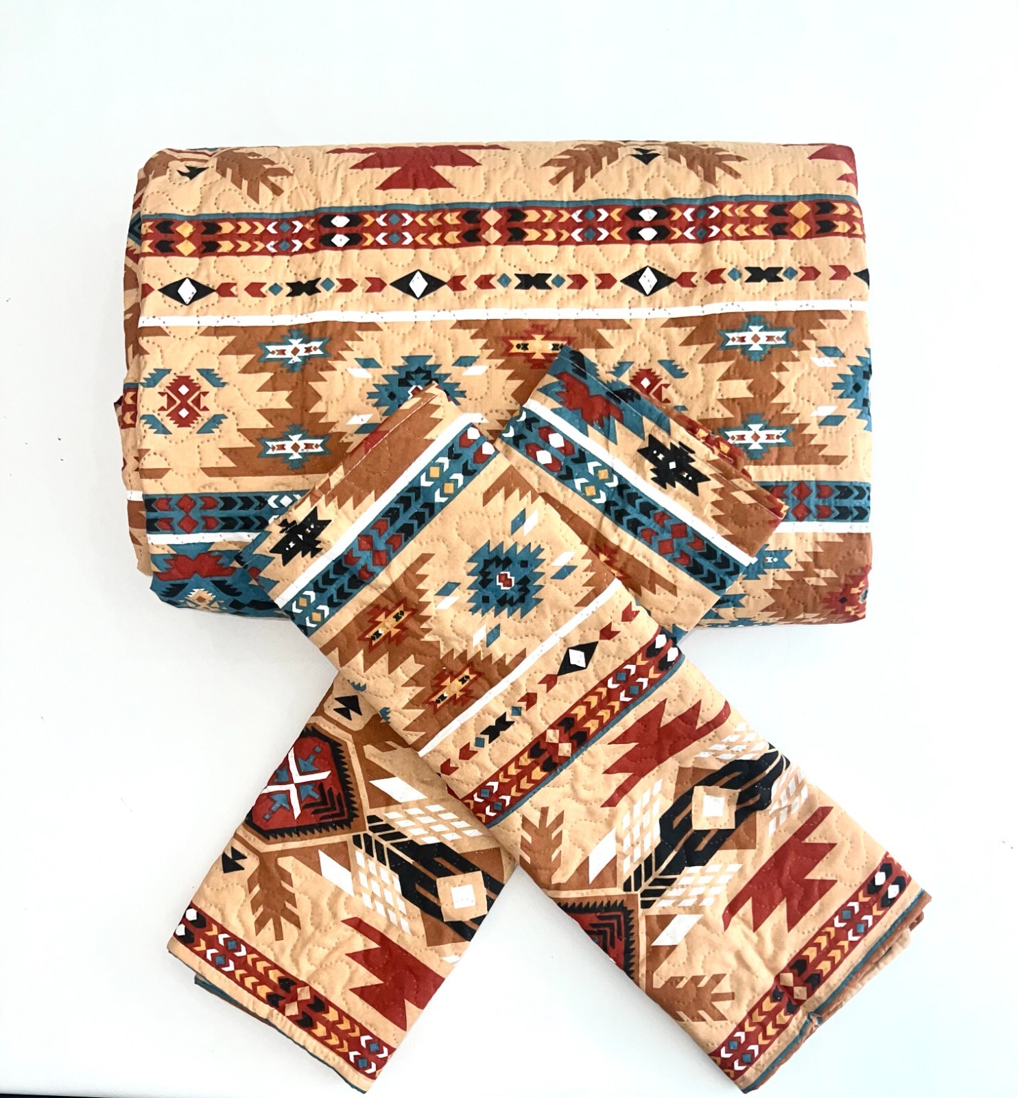 Rustic Western Southwestern Native American Tribal Navajo Design Bedspread Quilt