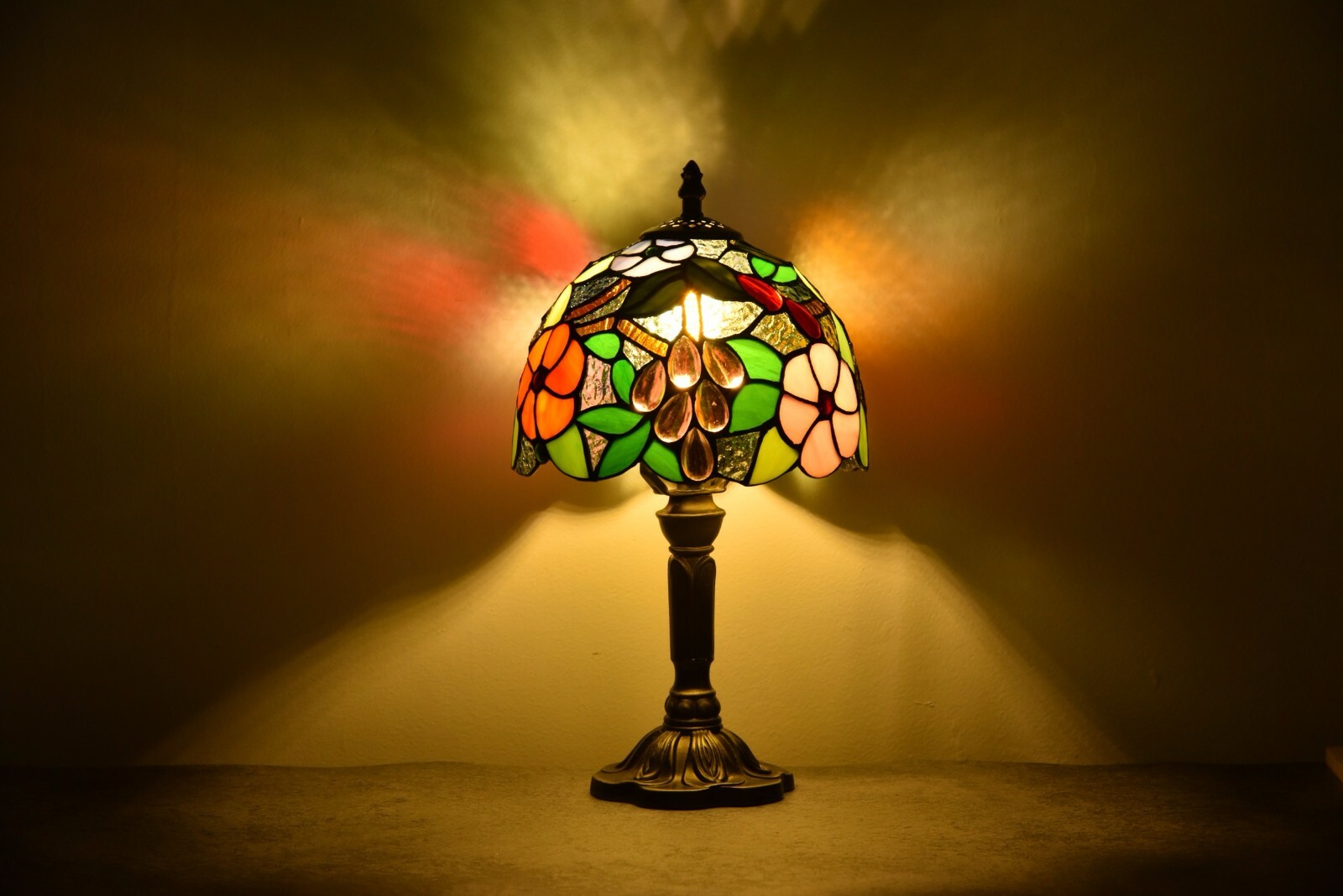 Tiffany Table Lamp Bedside Lamp Floral Stained Glass Lamp Desk Light H14″