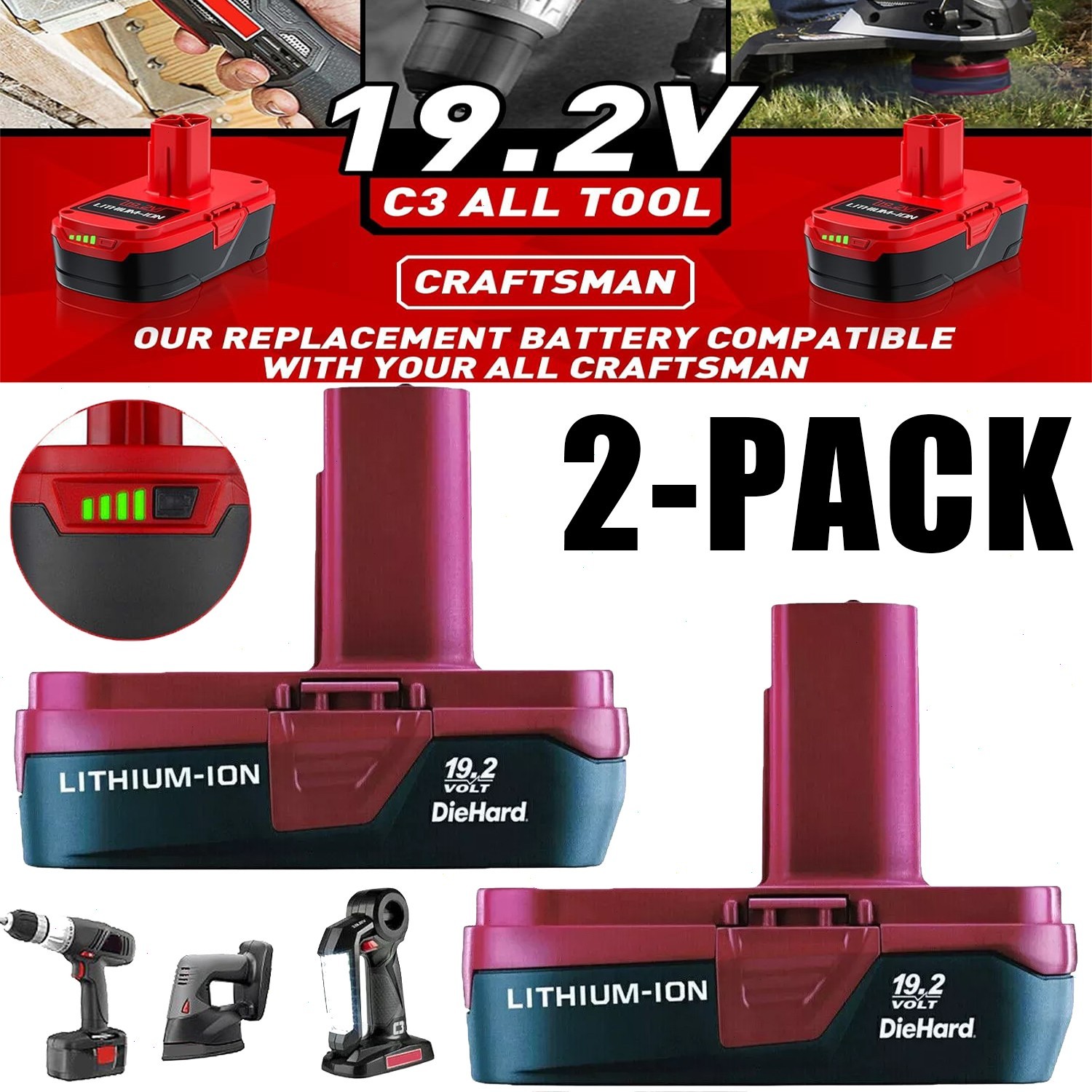 2Pack For CRAFTSMAN 19.2 VOLT C3 LITHIUM DIEHARD BATTERY PACK 315.PP2011 3.6Ah