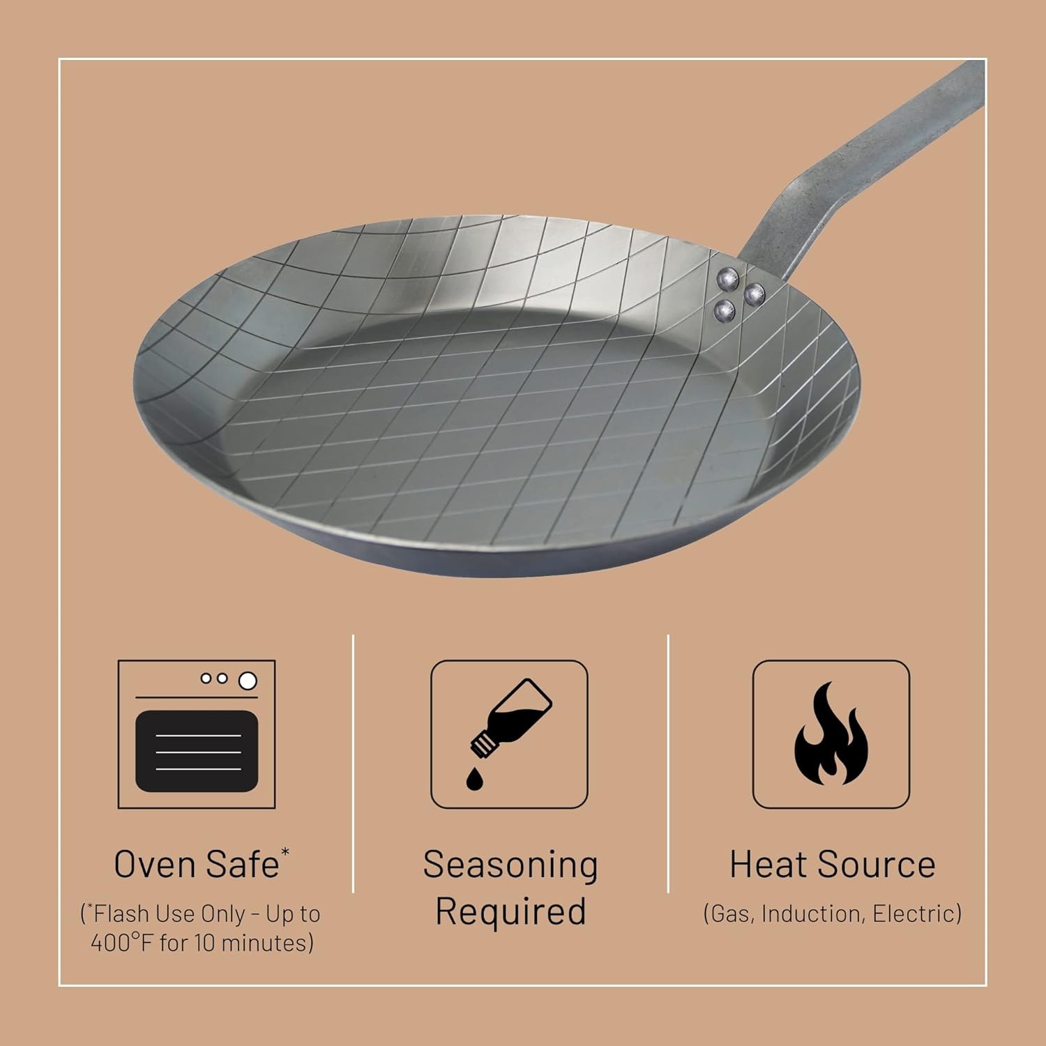 De Buyer 5616.24 Mineral B Round Carbon Steel Steak Nonstick Fry Pan, 9.5 inches