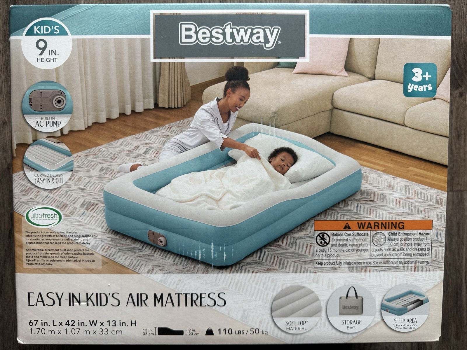Bestway Easy-in 9″ Kid’s Air Mattress with Built-In Pump
