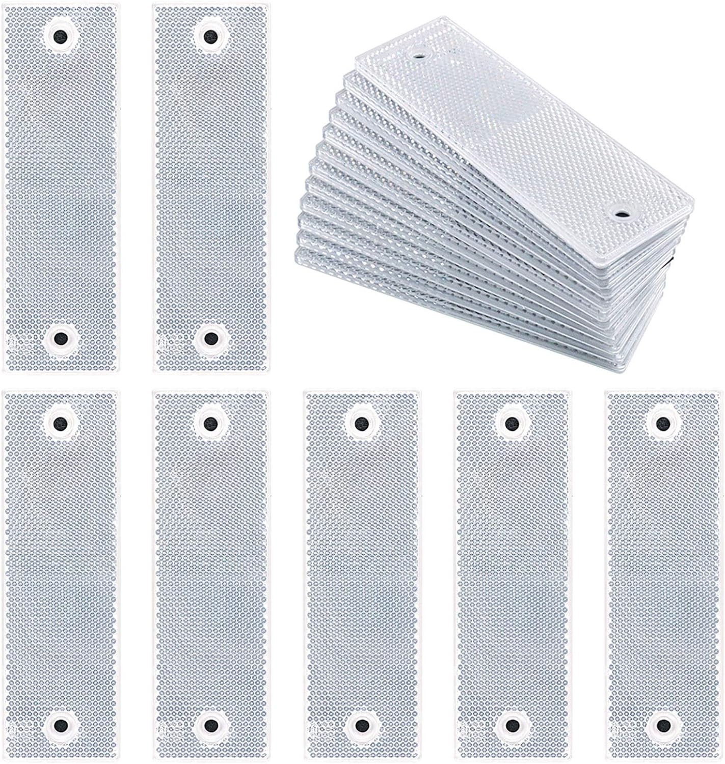 20Pcs Universal White Plastic Rectangular Stick-on Car Reflector Sticker, Door R