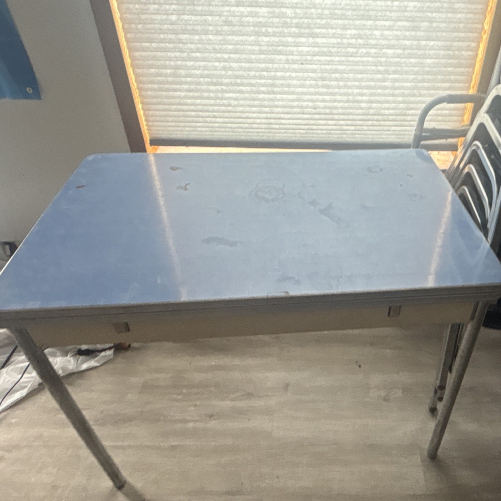 Blue Metal Rectangular Dining Table with Laminate Top, Mid-Century Style