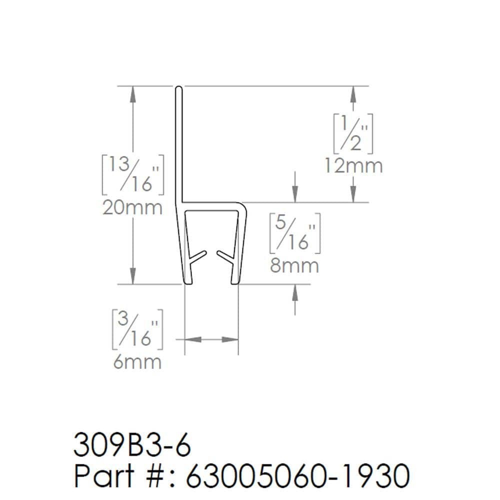 76 in. Clear Vinyl Seal w/ Flexible Fin for 1/4″ Glass Shower Door – Cut‑To‑Fit