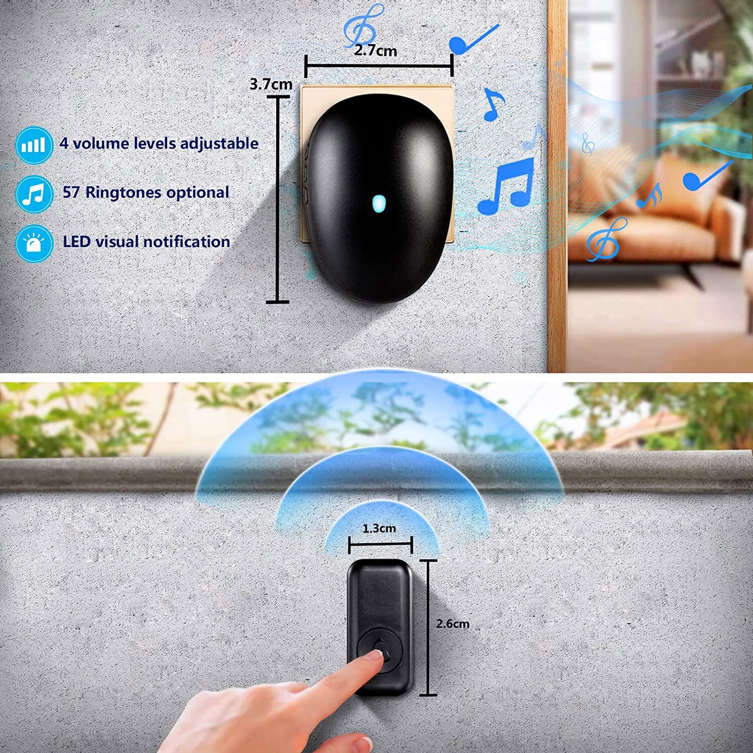 Wireless Doorbell Chime Waterproof Plugin Receiver Adjustable Volume 1000FT Kit