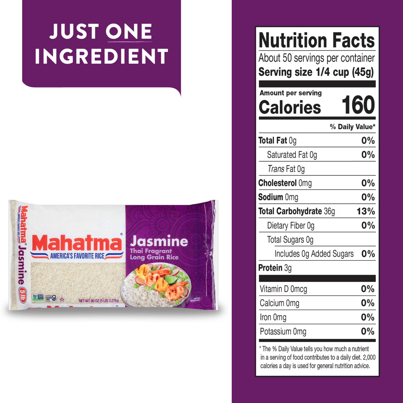 Mahatma Jasmine Thai Fragrant Long Grain Rice, Gluten Free, 80 oz (5 lbs) 2.27kg