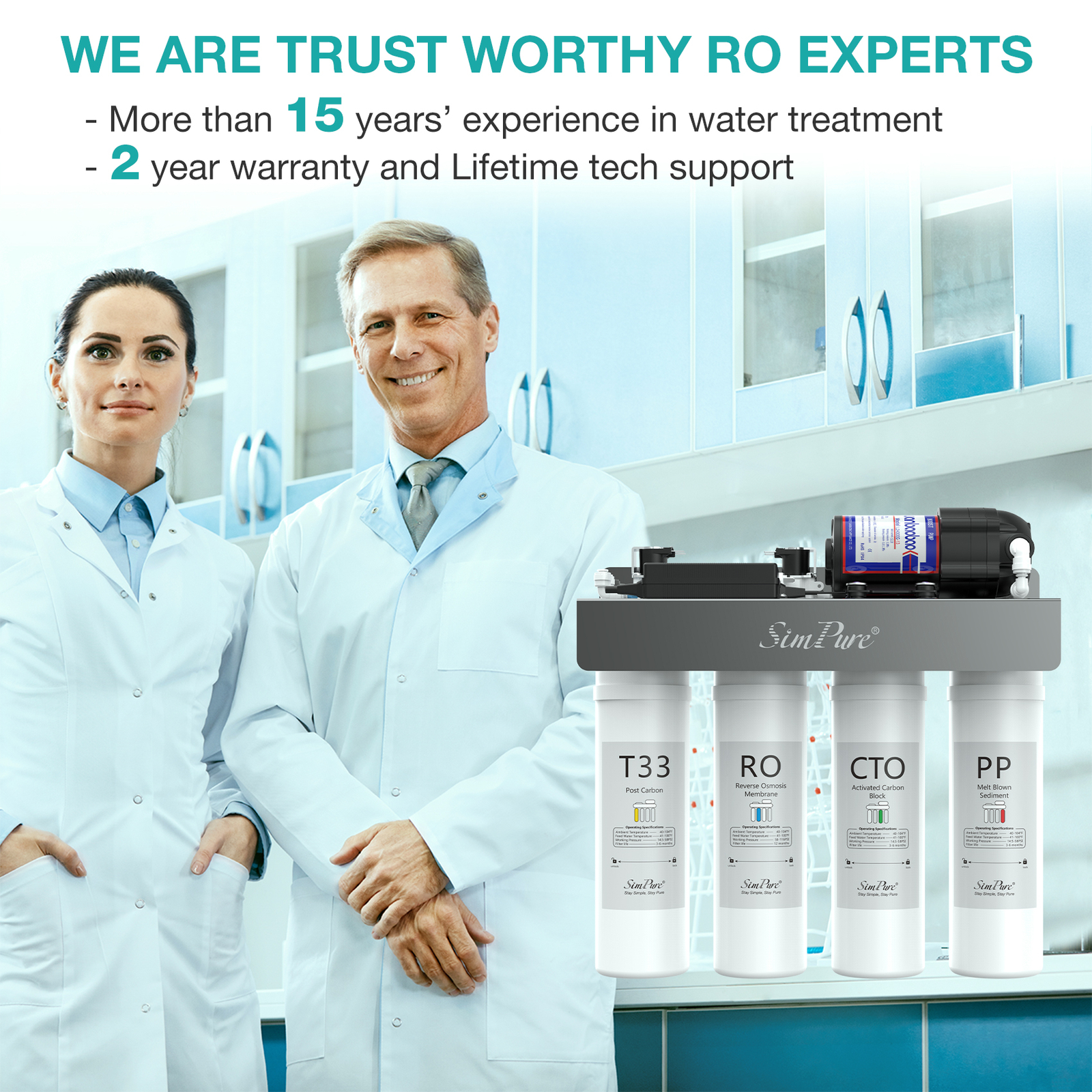 SimPure WP2-400GPD UV Sediment PP+CTO+RO+T33 6-Month Water Filter Replacement