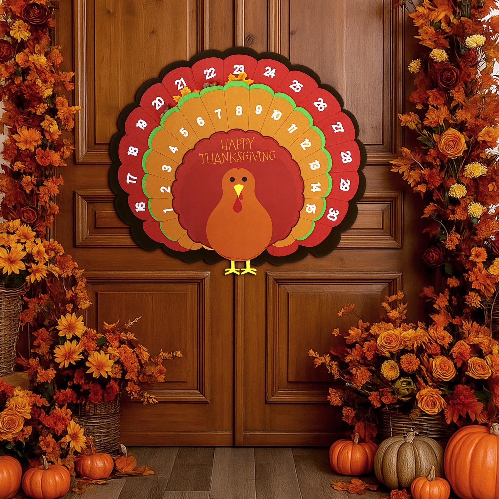 Thanksgiving Advent Countdown Calendar 30 Inch Fall Turkey Wall Decor 30 Days…