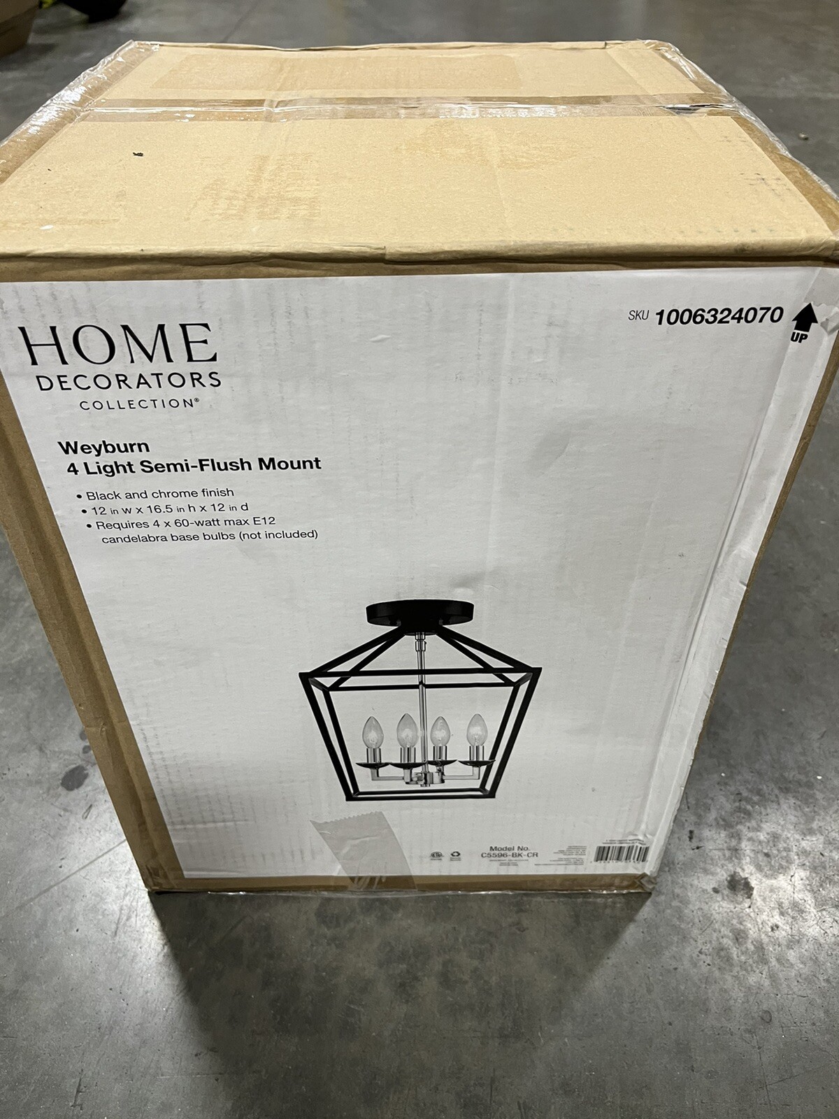 Home Decorators Collection Weyburn 4-Light Black/Chrome Semi-Flush Mount Light