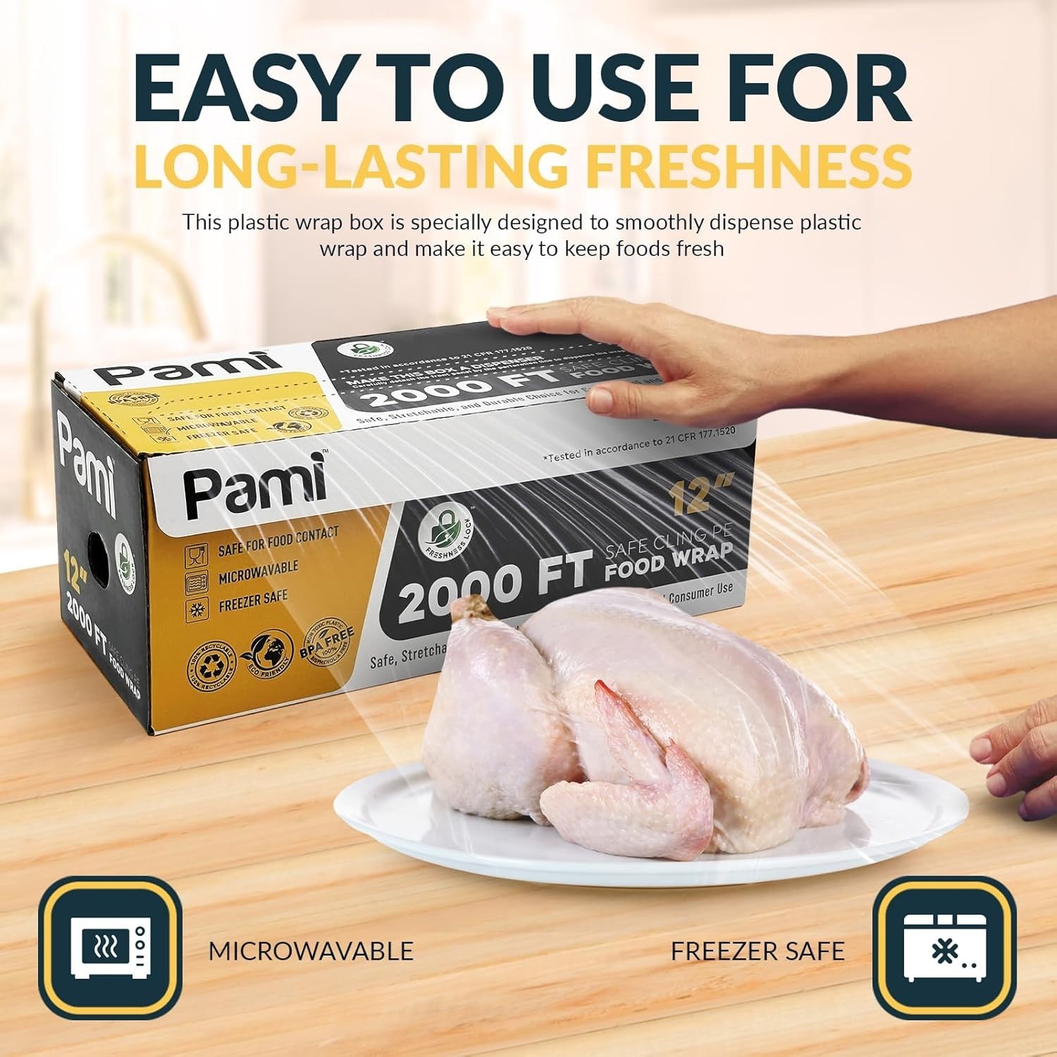 PAMI Clear Plastic Wrap 12″ 18″ 24″ x 2000ft BPA-Free Food Service Film roll box