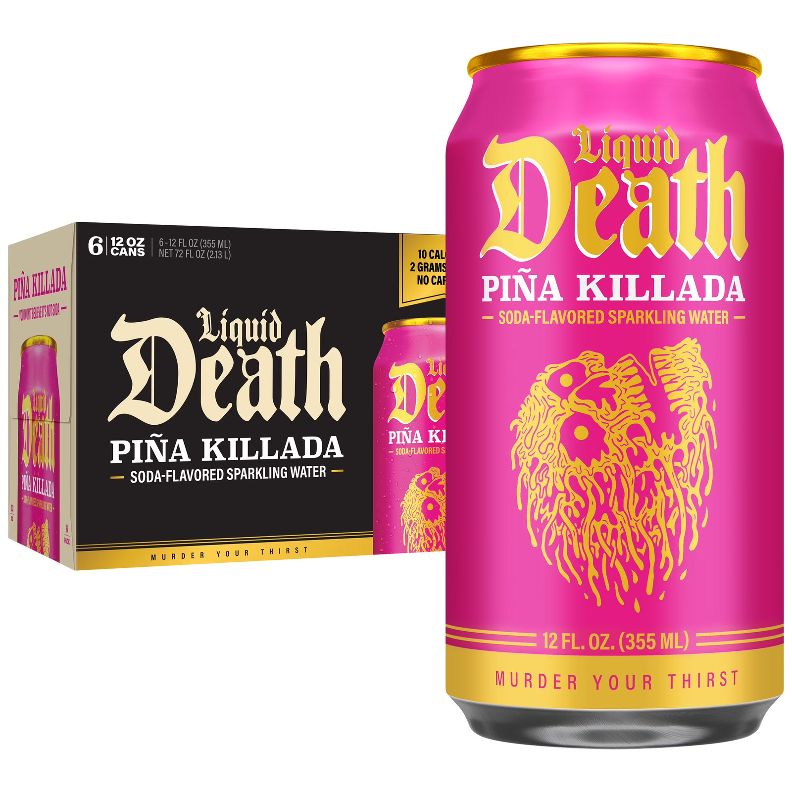 Liquid Death, Piña Killada, Soda Flavored Sparkling Water, 6-Pack (12Oz Cans), L
