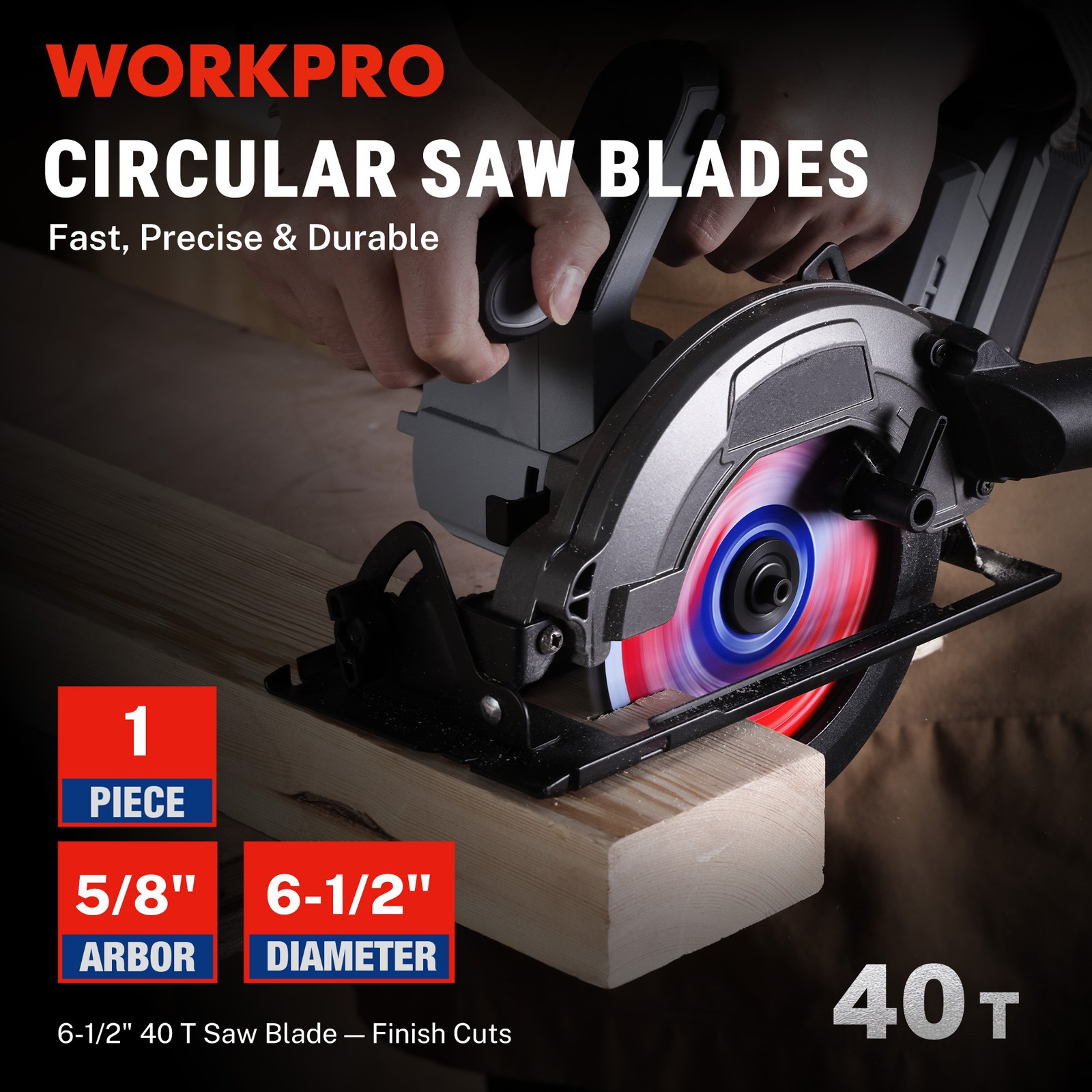 WORKPRO 6-1/2” Circular Saw Blade 40T Wood Cutting Carbide Tipped Woodworking