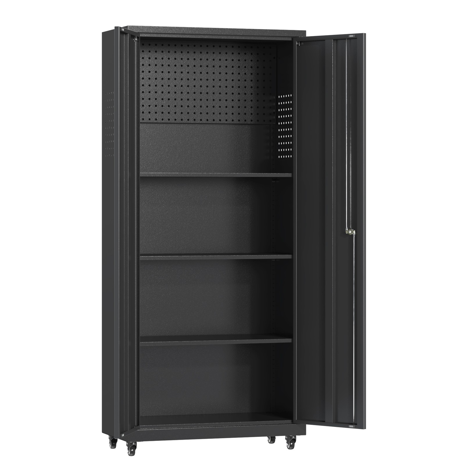 Locking Storage Cabinet w/Adjustable Shelves Metal Garage Tool Cabinet on Wheels