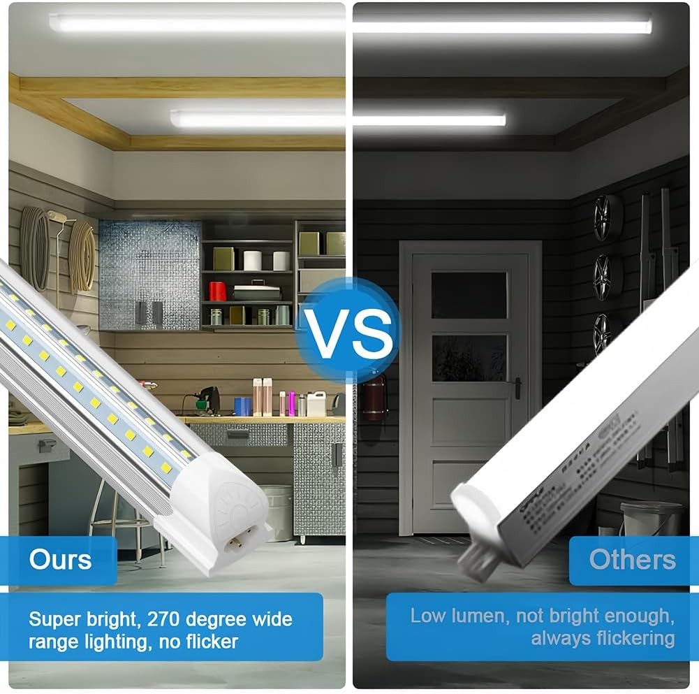 4FT T8 LED Shop Light Fixture 36W 60W LED Tube Light Bulbs 6500K Integrated US