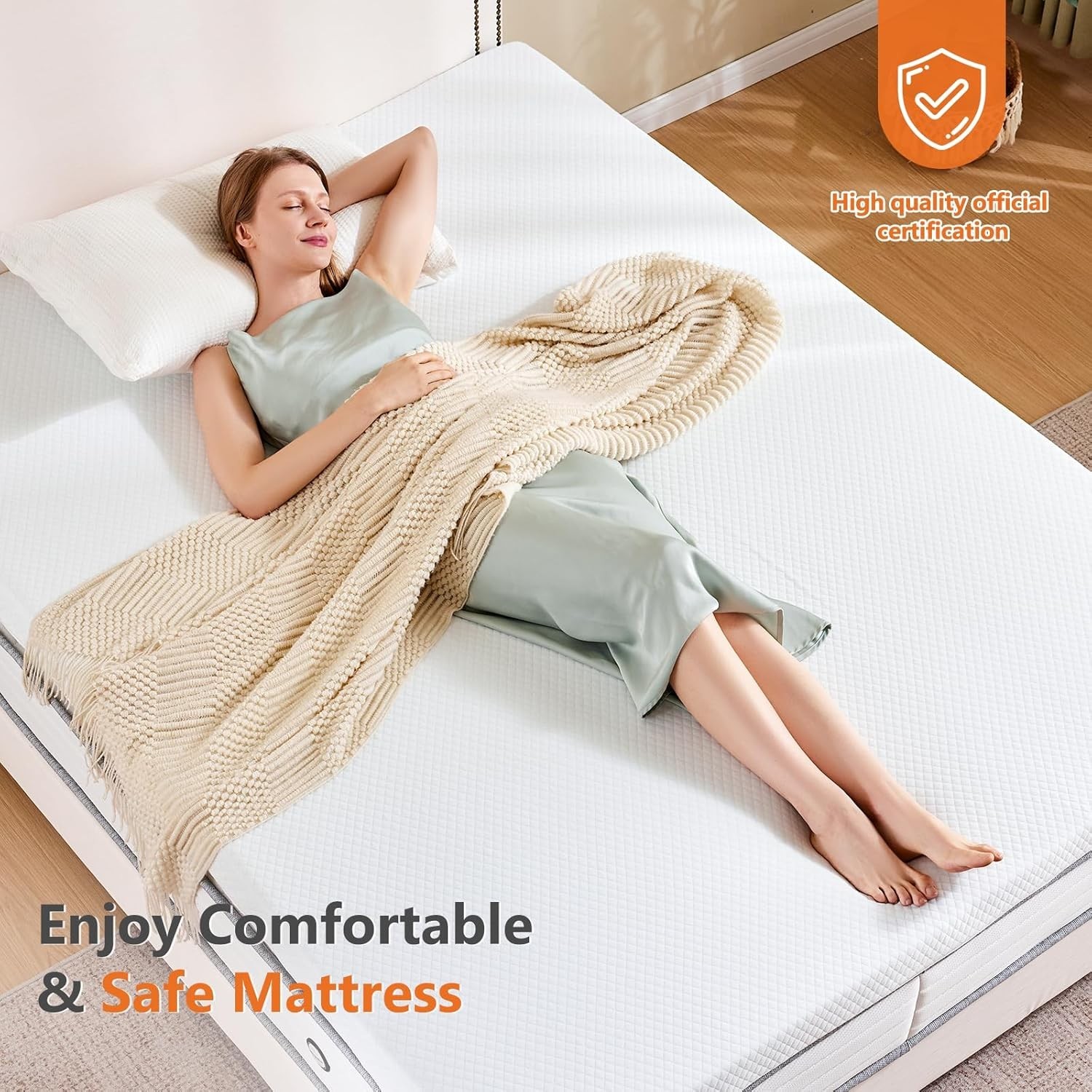 DUMOS HOME Comfy Memory Foam Mattress Topper w/Removable Cover&Elastic Straps
