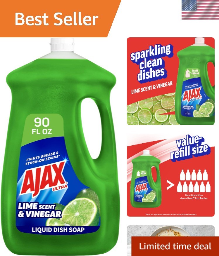Powerful 90 fl oz Ultra Liquid Dish Soap – Biodegradable Lime & Vinegar Formula