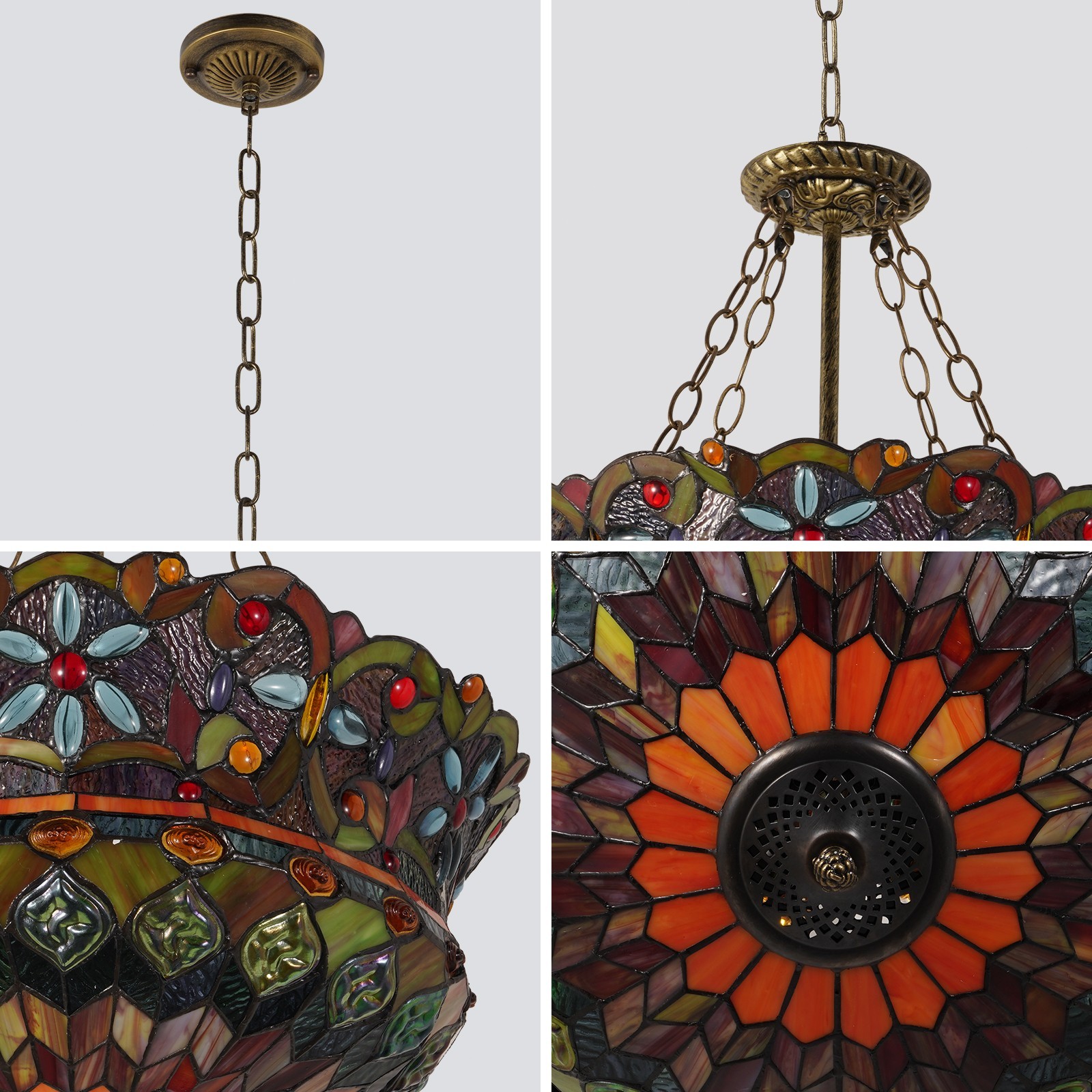 18 In Color Pendant Light With Light Source, Tiffany Yurt Reverse Pendant Light