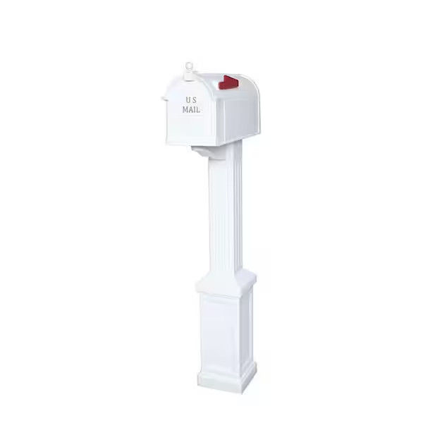 Ambrose White Post Mount Mailbox Large Plastic Residential Home Mail Box