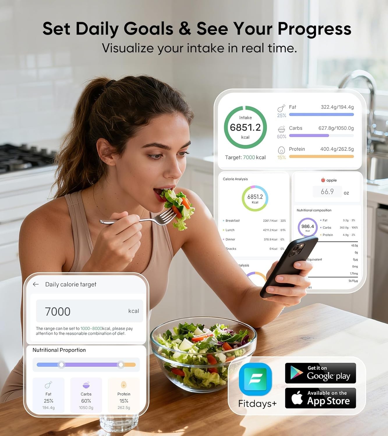 Smart Nutrition Food Scale with TFT Display, Tracks Calories, Fat, Carbs Protein