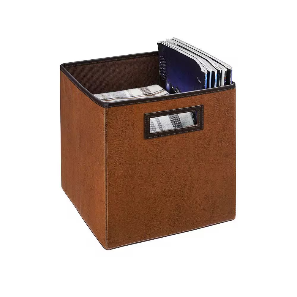 11 In. H X 10.5 In. W X 10.5 In. D Brown Fabric Cube Storage Bin