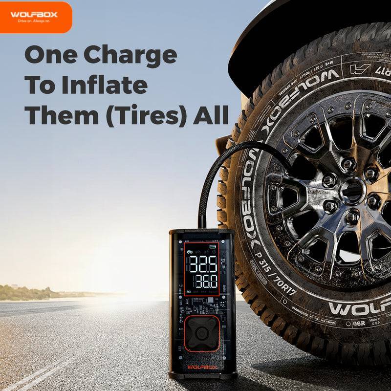 WOLFBOX MegaFlow 24 Pro 12000mAh&150PSI Tire Inflator Portable Air Compressor