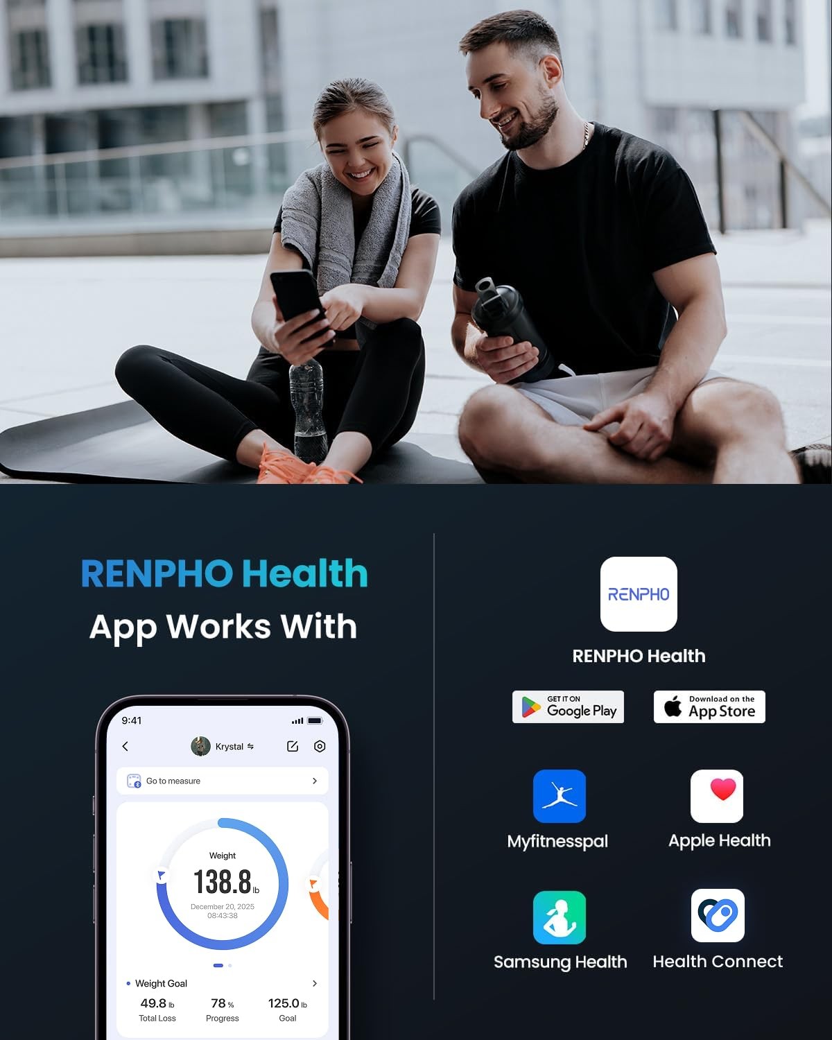 RENPHO Bluetooth Body Fat Scale, Digital Weight Scale Bathroom Smart Body Scale