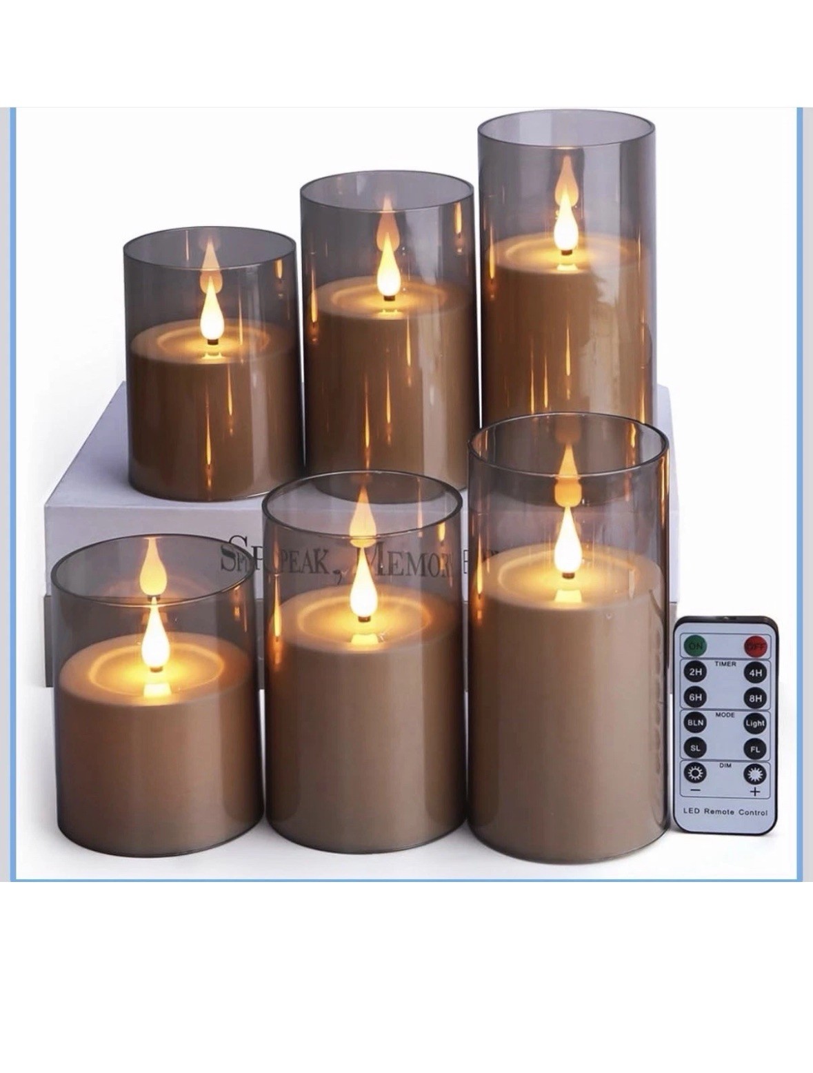 6pcs Flameless Candles Gray Acrylic with Remote Control and Timer, Battery Op…