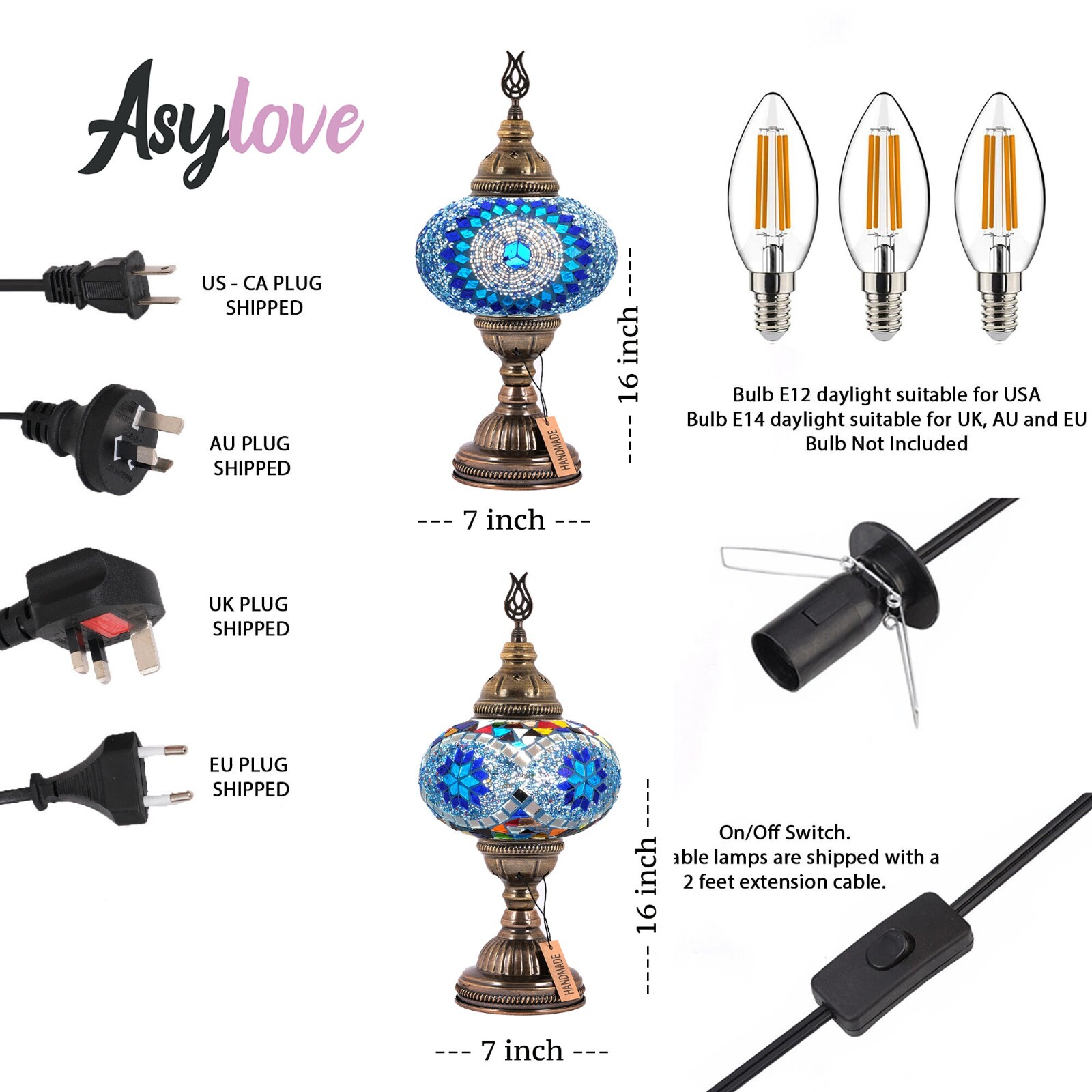 Turkish Lamp, Mosaic Morocan Desk Lamp, Asylove Turkish Authentic Lighting