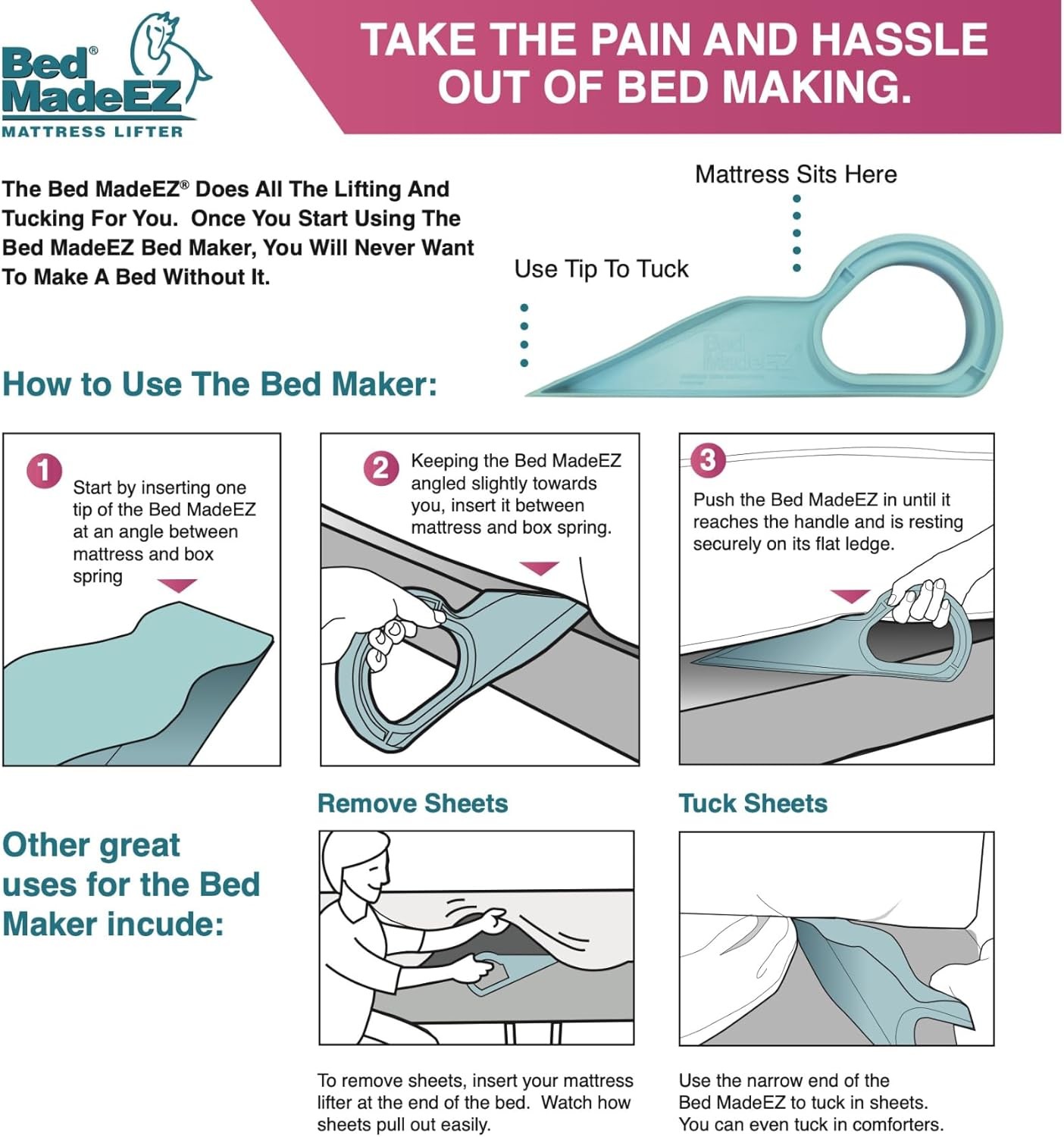 Mattress Lifter & Bed Maker Tool Changing Bed Patented & Made in USA Lifts &