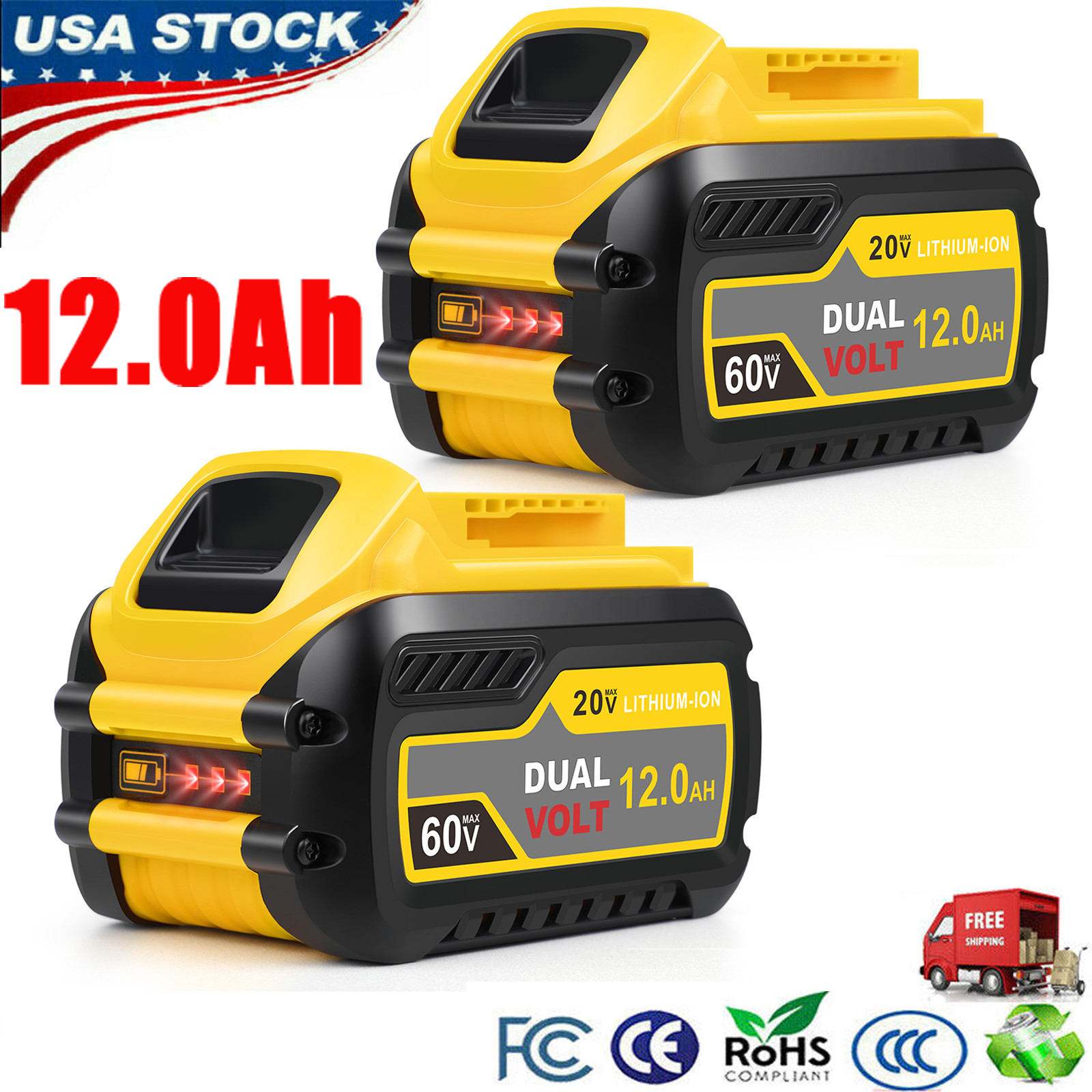 2pcs 12.0Ah Battery For DeWalt FLEXVOLT 20V 60V Max DCB206 DCB609 DCB606 DCB612