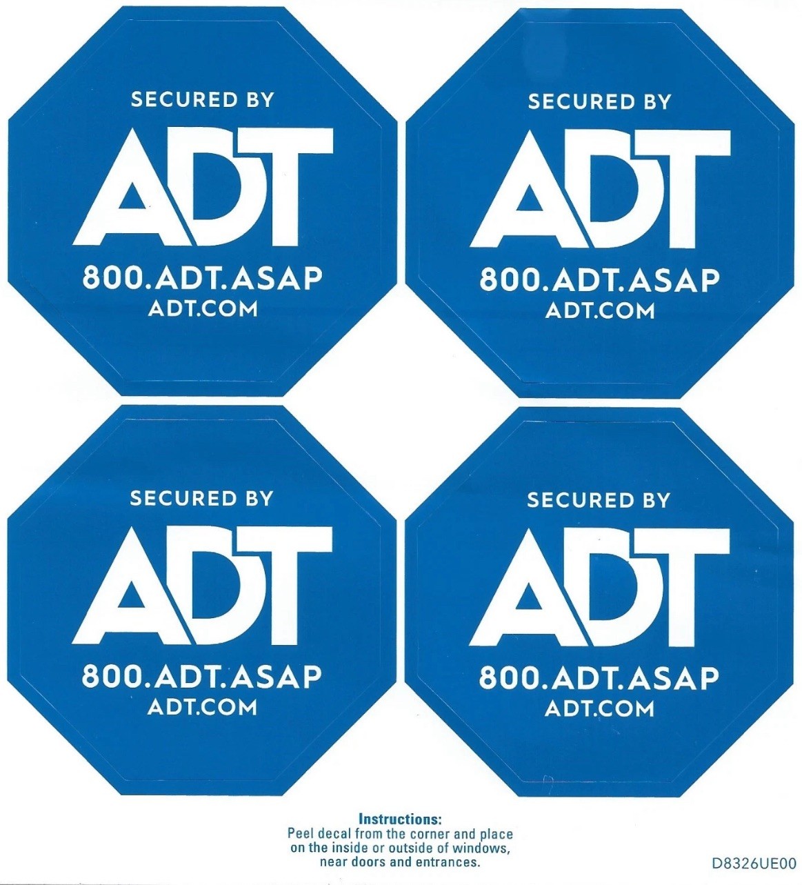 4 Count / 1 Sheet A D T Security Alarm Window Stickers/Decals