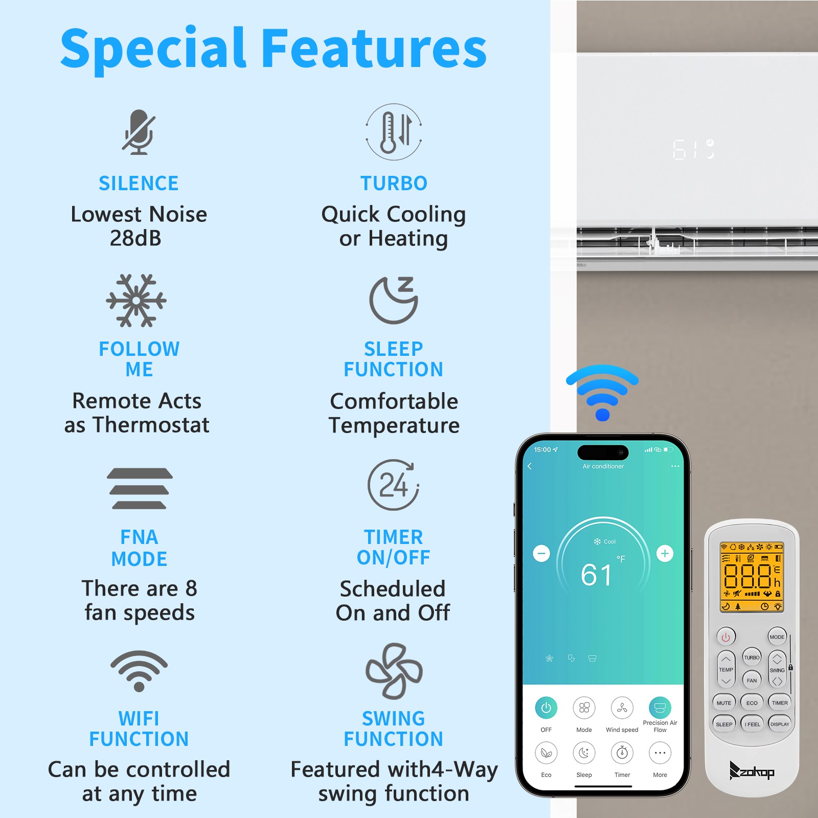 38000 BTU 4 Zone Mini Split Heat Pump Air Conditioner Ductless AC Unit 4x 9K BTU