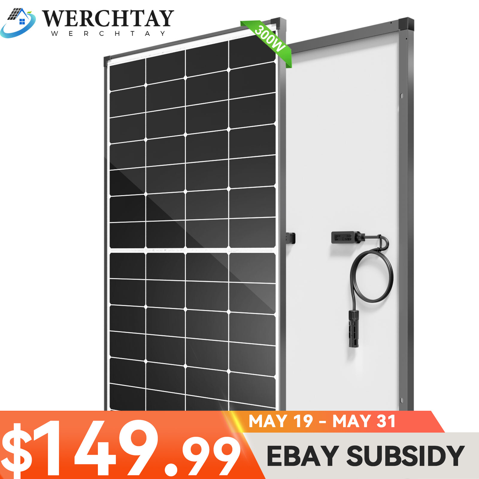300W Watt Monocrystalline Solar Panel 12V Charging RV Camping Home Off-Grid Boat