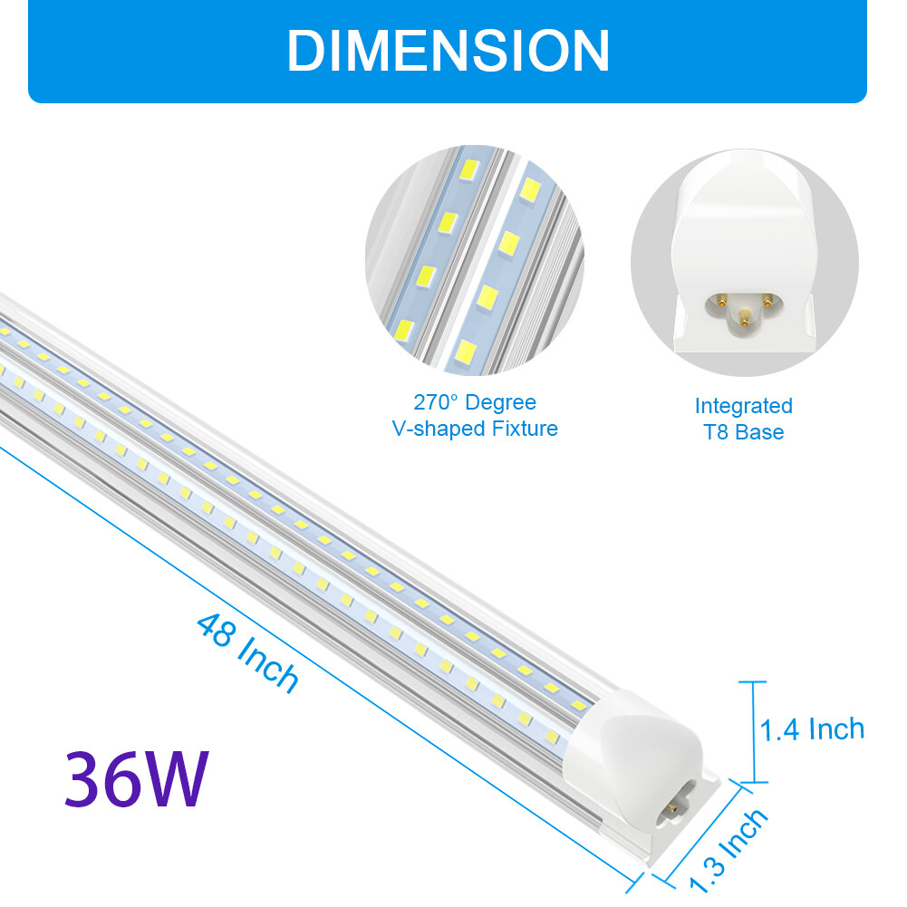 4FT T8 LED Shop Light Fixture 36W 60W LED Tube Light Bulbs 6500K Integrated US