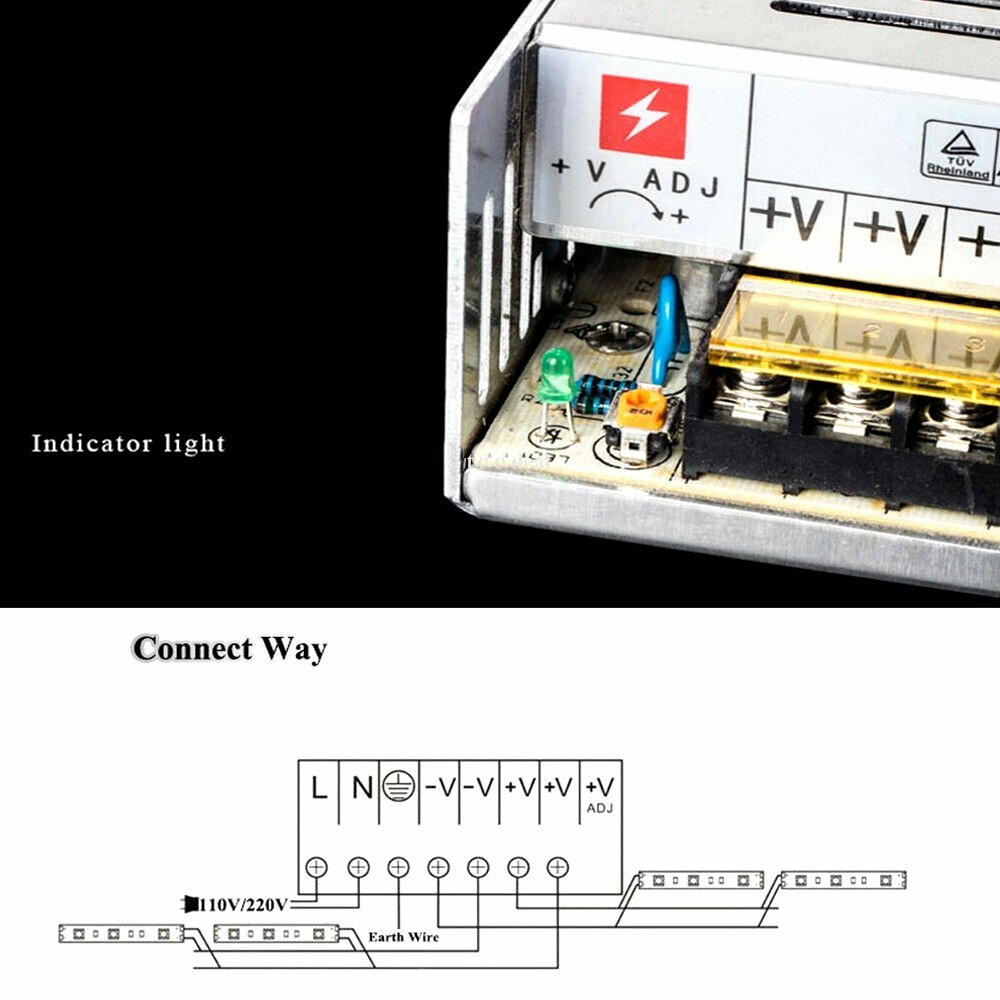AC100V-240V To DC5V 12V 24V 36V LED Strip Light Drive Power Supply Switch Adapte