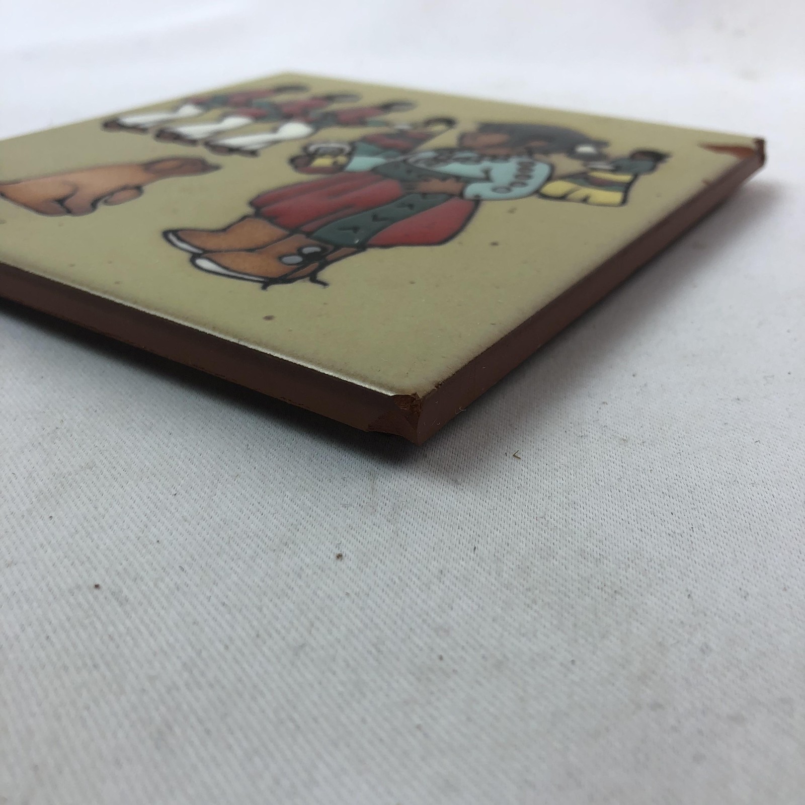 Vintage Cleo Teissedre Native American Child Dog Ceramic Tile Wall Plaque READ
