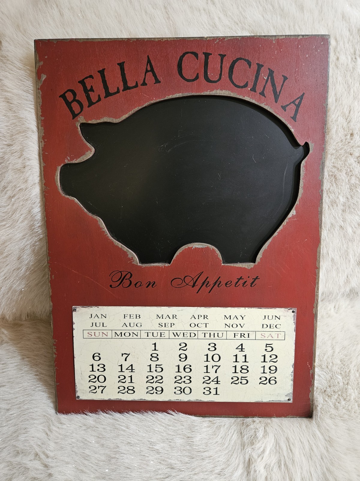Black Lion Distressed Red Pig “Bella Cucina” Chalkboard & Calendar Sign