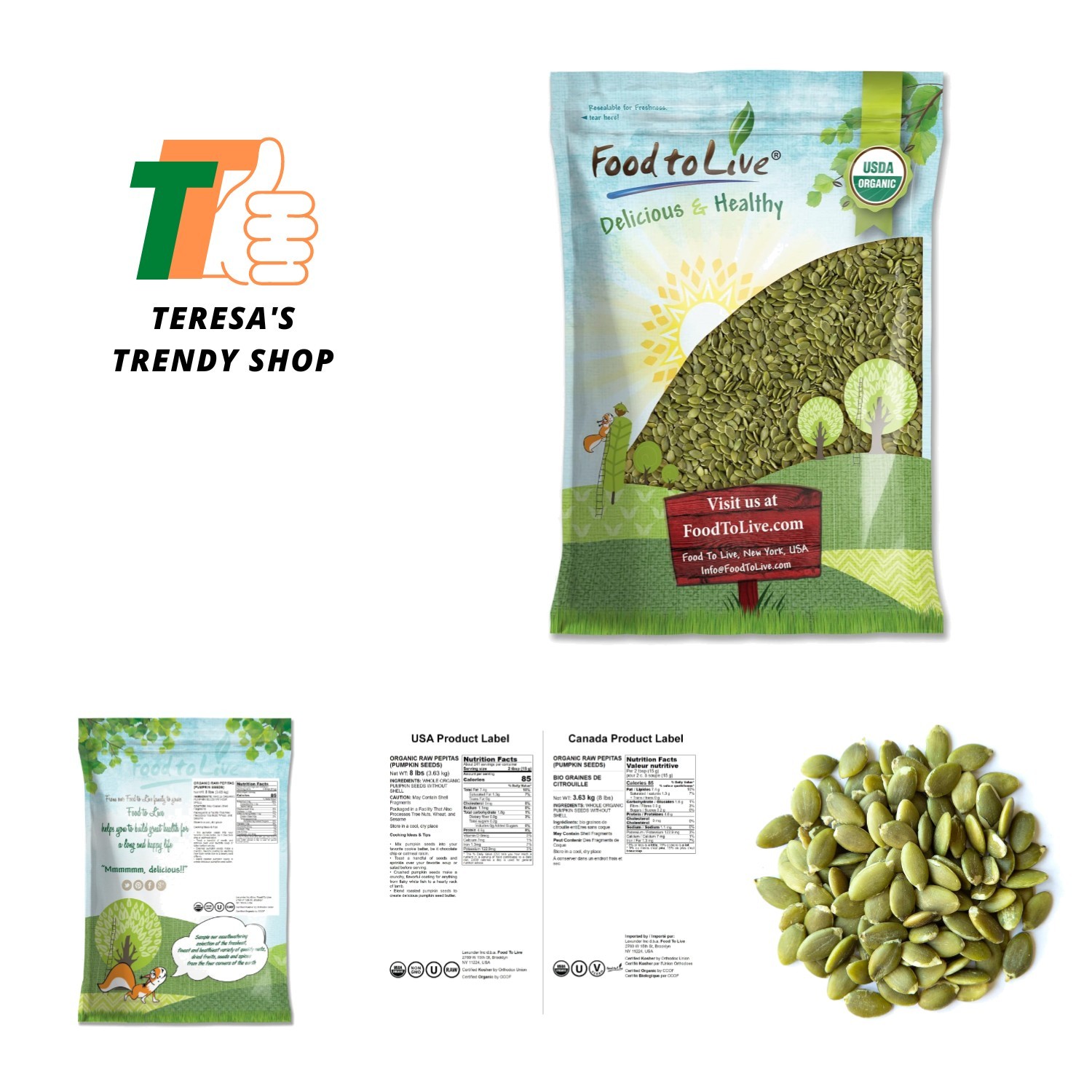 Organic Raw Pepitas, 8 Pounds — Non-GMO, Pumpkin Seed Kernels, Unsalted, No O…