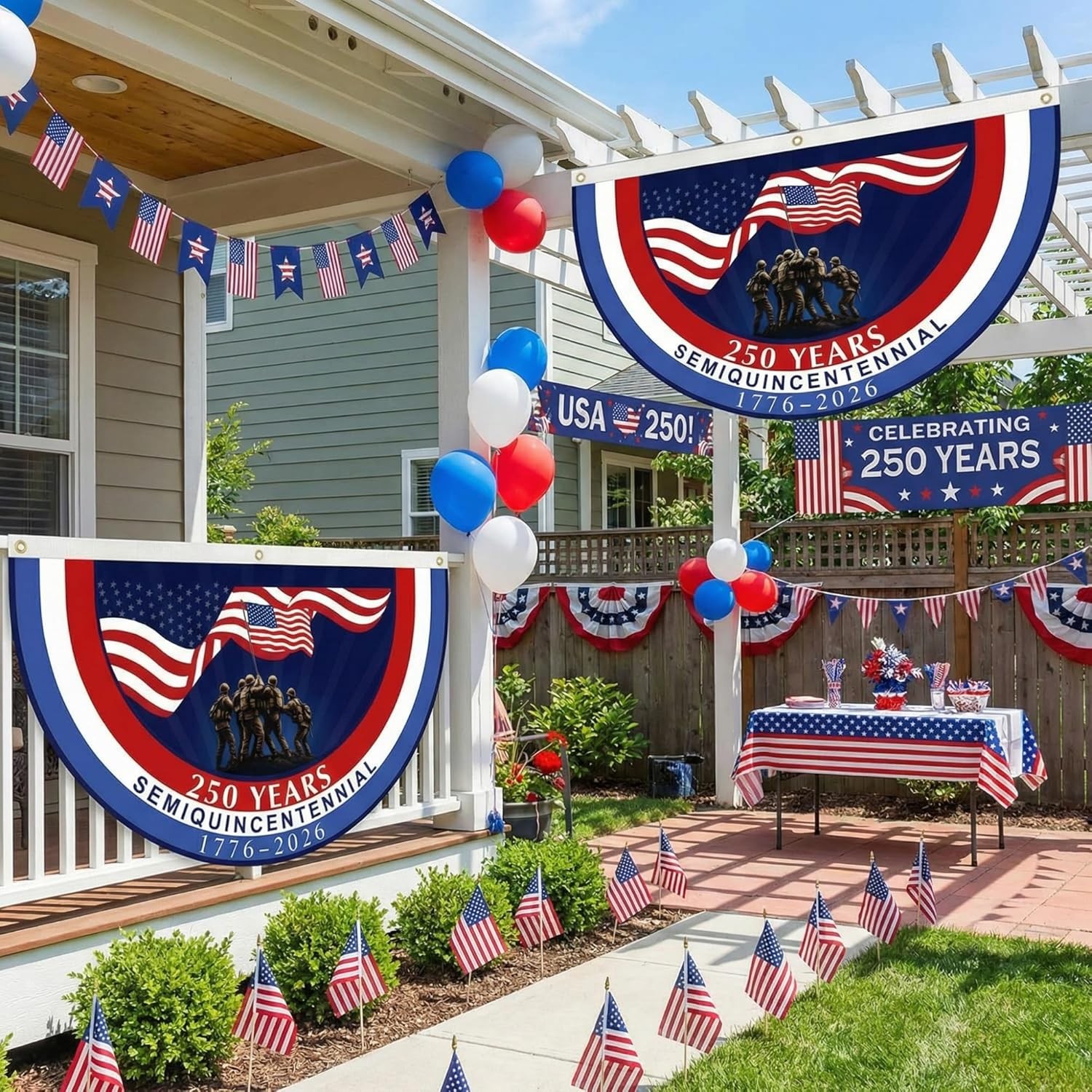 2 Pcs 250 Years Anniversary Flag Bunting 1.5×3 ft 1776-2026 Fan Flags Double Sid