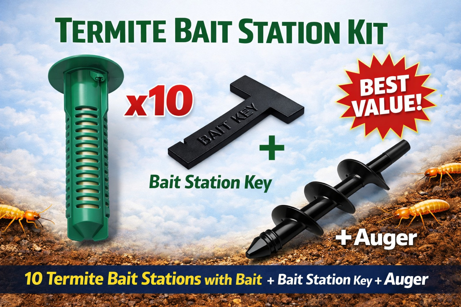 10 Termite Kill trap Kit with Auger and Key Stations