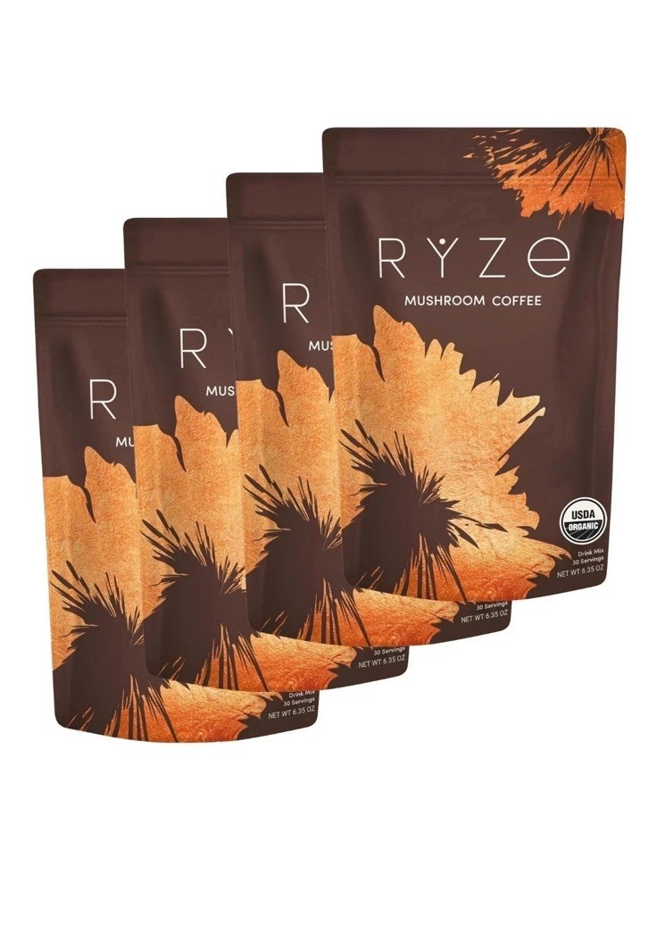 4-Pack Organic Ryze Mushroom Coffee, 30 Servings/Bag, Instant, Free Shipping
