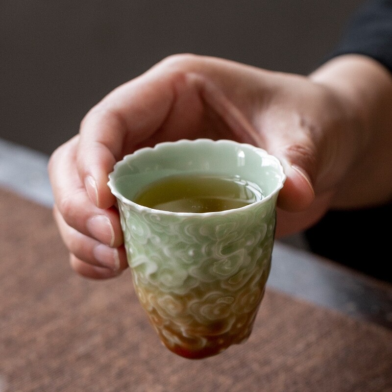 80ml Celadon Porcelain Relief Master Cup Handmade Creative Master Tea Cup China
