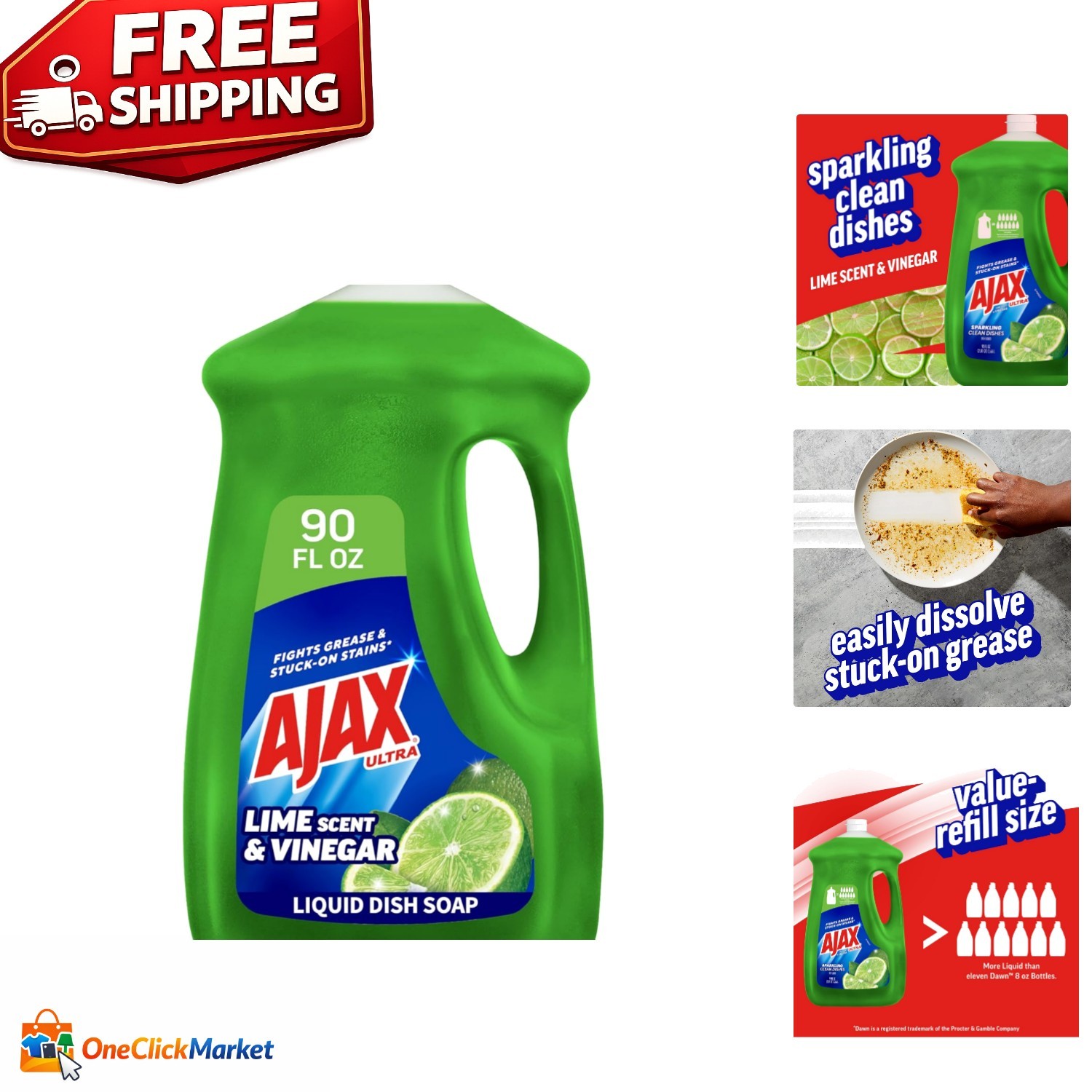 Ultra Liquid Dish Soap – 90 fl oz, Lime & Vinegar Scent for Tough Stains & Shine