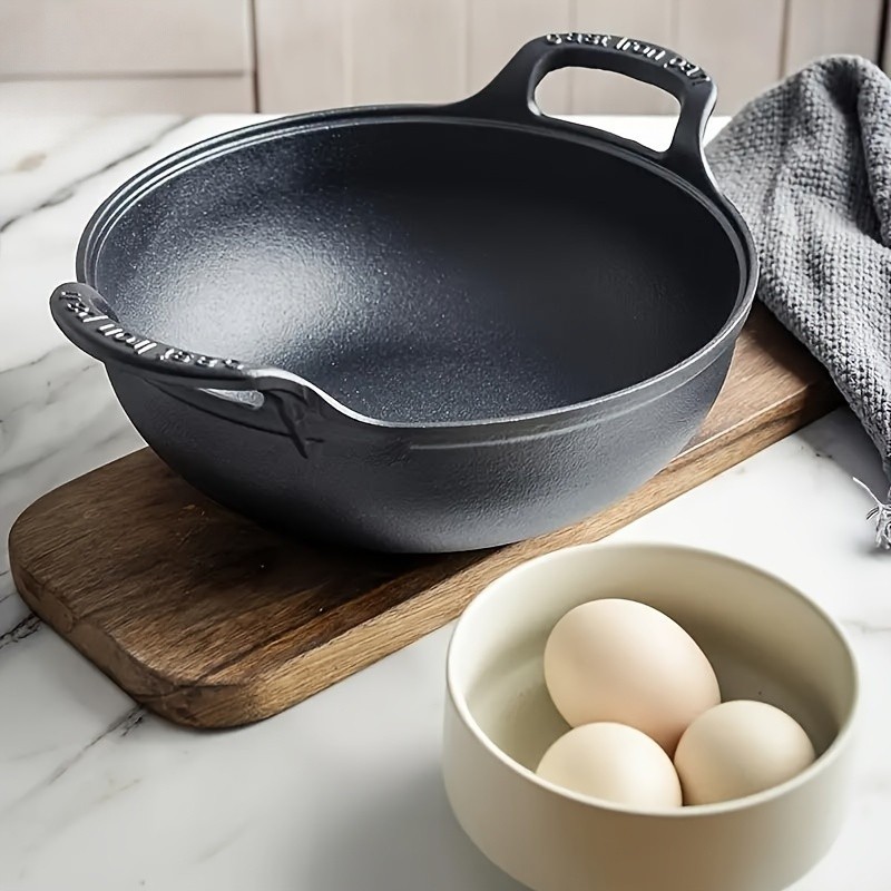 2-Piece Heavy-Duty Cast Iron Wok Set, 9.84in & 11.81in Traditional Uncoated