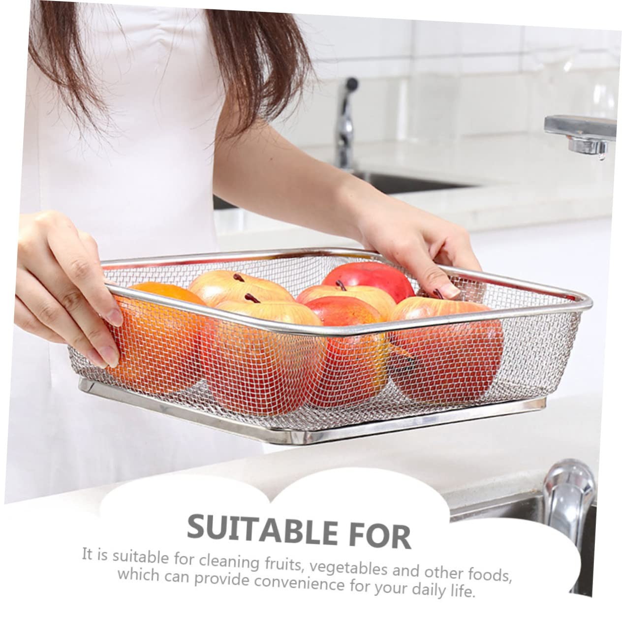 Stainless Steel Fine Mesh Shallow Drain Basket Sieve 13.4×9.8 In