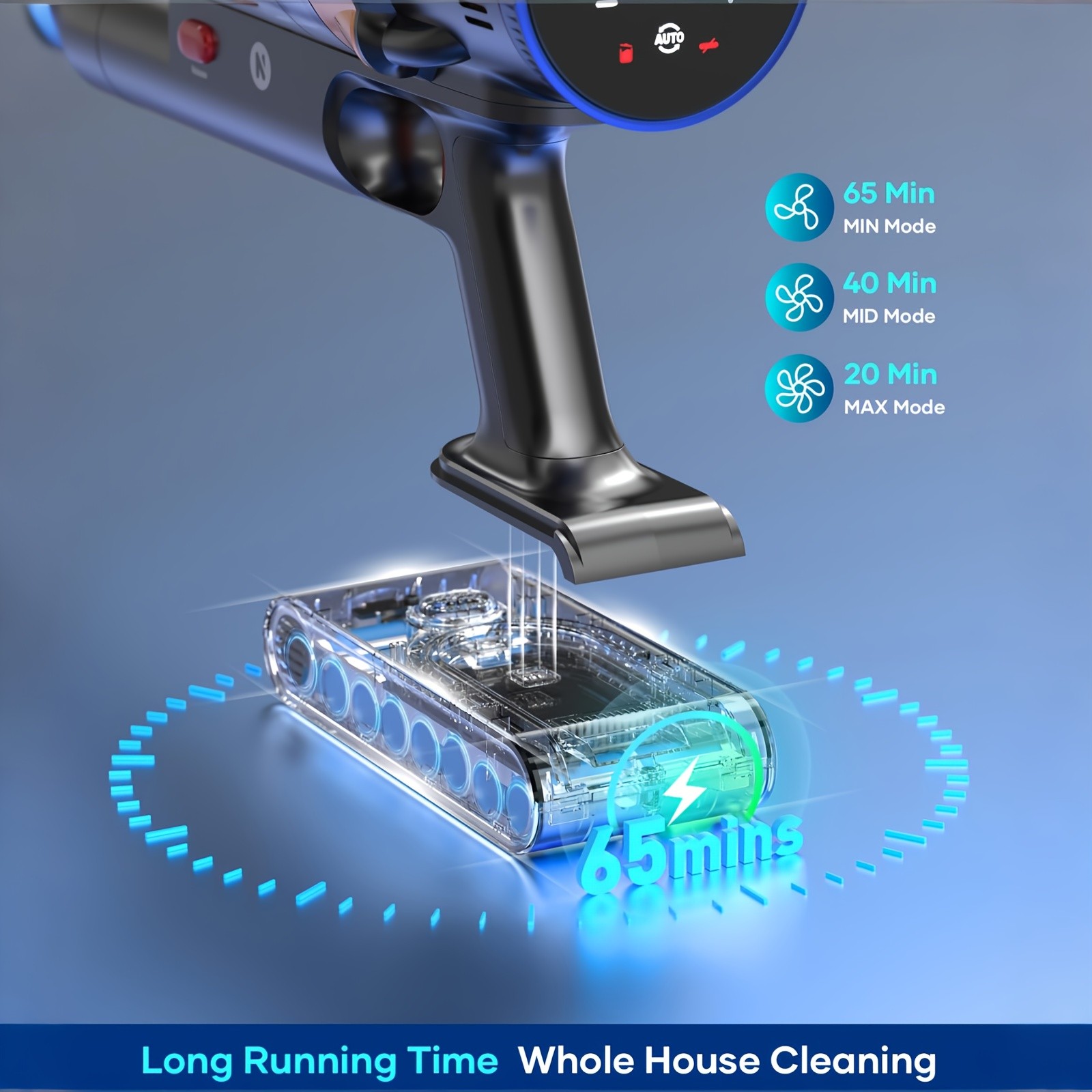Cordless Vacuum Cleaner 550W Max 45kpa Brushless Motor 65min Runtime HEPA V28